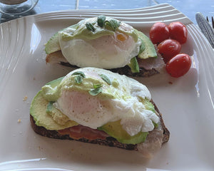 Avocado Eggs Benedict with Fresh Basil Pesto