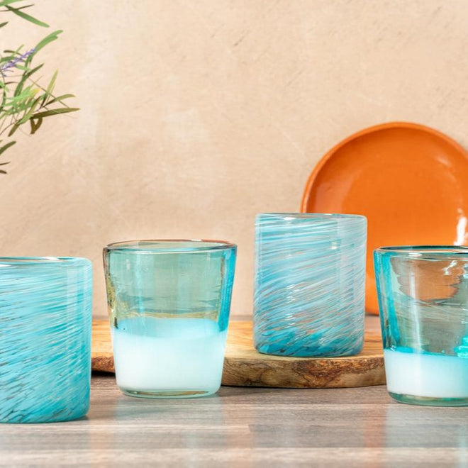 Mexican Handblown Glasses - Aqua (Set of 4)