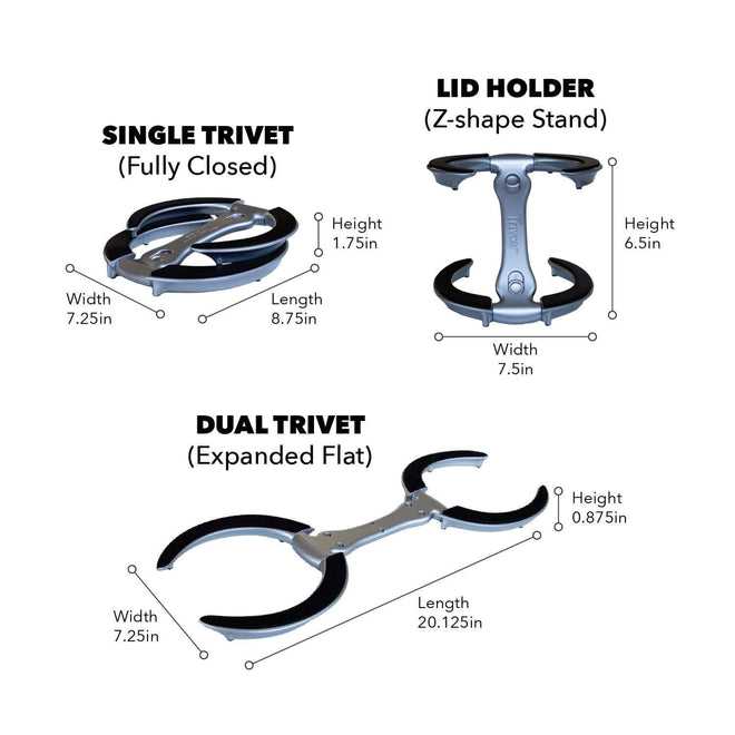 Trivae lid holder & modular trivet in classic black - product dimensions